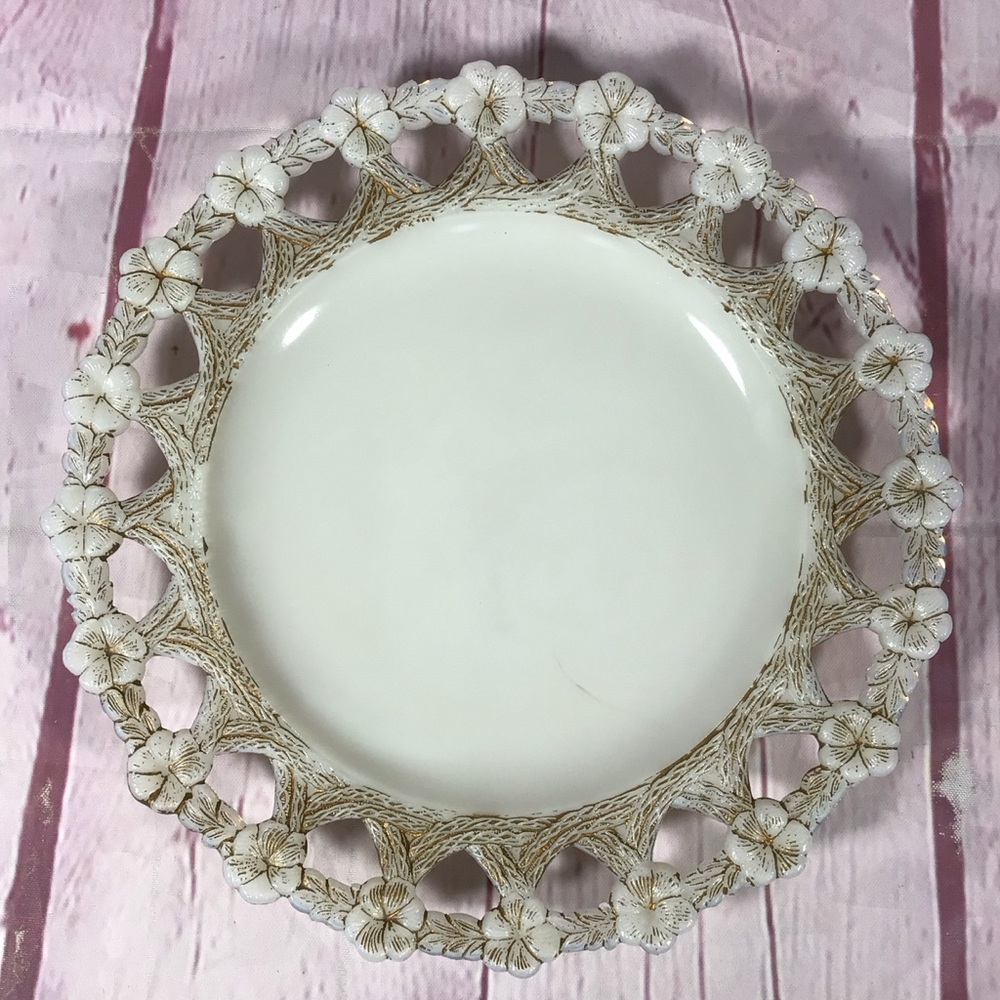Vintage White Milk Glass and Gold Floral Plate - Picture 2 of 5